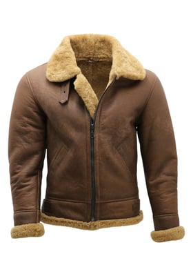 Herr Ginger Brown B3 WW2 Fårskinnsläder Flygande Aviatorjacka-Paarl