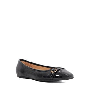 Dune Ladies Habitats - Patent Textured Leather Buckle Detail Ballet Flat