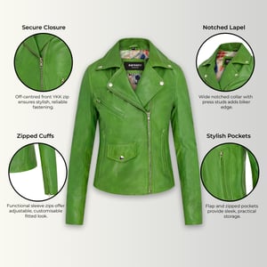 Dames Apple Green Classic Brando Biker leren jack - Broome
