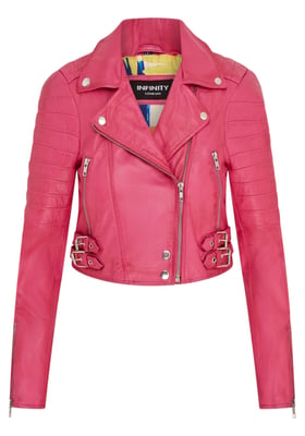 Dam Fuchsia Rosa Cropped Brando Läderbikerjacka-Damaskus