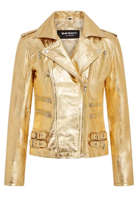 Womens Leather Gold Brando Biker Jacket-Loddon