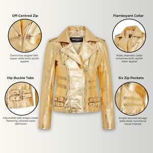 Womens Leather Gold Brando Biker Jacket-Loddon