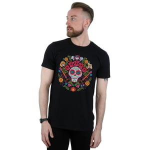 Disney Mens Coco Embroidered Skull Print T-Shirt (Black)