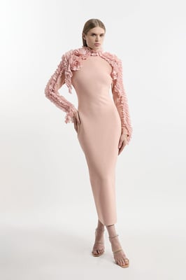 Figure Form Bandage Knit Rosette Detail Midi Dress