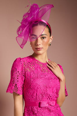 Lace Midi Dress With Bow Belt