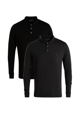 Black 2 Pack Cotton Long Sleeve Polo Shirts