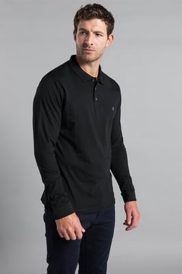 Black 2 Pack Cotton Long Sleeve Polo Shirts