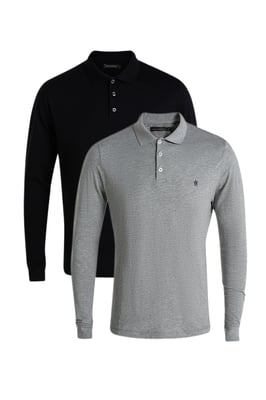 Navy 2 Pack Cotton Long Sleeve Polo Shirts
