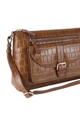 'Pretty' Croc Embossed Leather Shoulder Bag