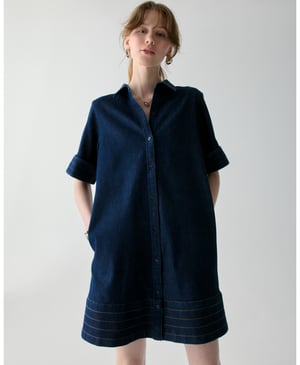 Denim Trapunto Mini Shirtdress
