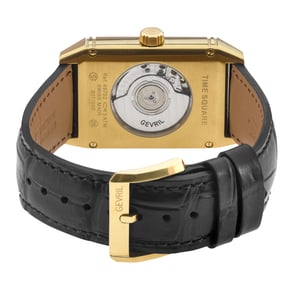 Gevril Men's Time Square 316L Stainless Steel IPYG Case, Black Dial, Black Handmade Italian Leather Strap.