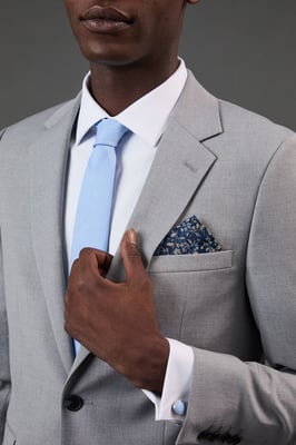 Light Blue Textured Tie, Floral Pocket Square with Cufflink Box Set