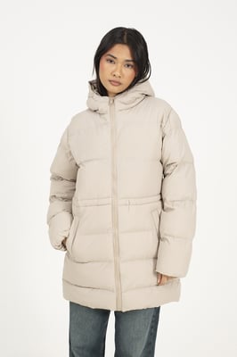 Stone Hooded Padded Jacket With Drawcord Waist