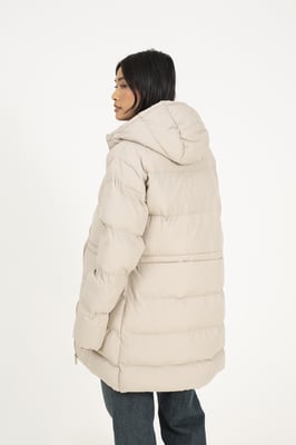 Stone Hooded Padded Jacket With Drawcord Waist