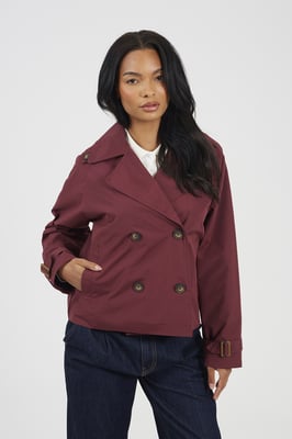 Burgundy Double Breasted Short Trench Coat