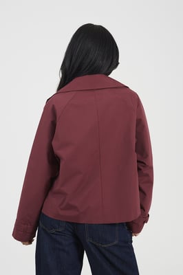 Burgundy Double Breasted Short Trench Coat
