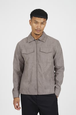 Taupe Faux Suede Patch Pocket Jacket