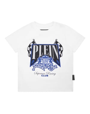 T-shirt med rund hals, strass, Racing Club