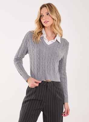 Knitted Jumper with Shirt Detail
