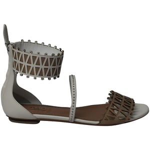 Alaia Ankle-cuff Laser Cut Sandals In White Leather
