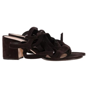Gianvito Rossi Strappy Block-Heel Sandals in Brown Suede