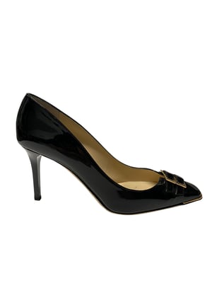 Jimmy Choo Double Buckle Toe Pumps in Black Patent Leather