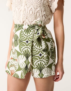 Geometric Print Wrap Belted Shorts
