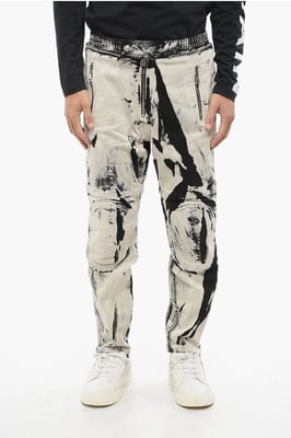 Bikerjeans med syratvättad effekt och dragkedja vid ankeln, 16 cm, i svart och vitt