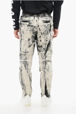 Bikerjeans med syratvättad effekt och dragkedja vid ankeln, 16 cm, i svart och vitt