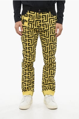 POKEMON Tvåfärgade Jeans med Mudd i Fållen och Heltäckande Monogram i Giallo, Nero
