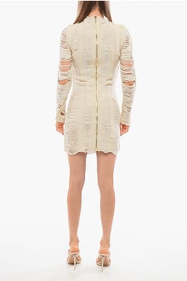 Långärmad klänning i mesh i beige