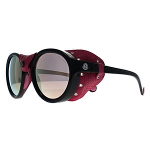 Moncler ML0046 01C glanzend zwart roze rookspiegel zonnebril