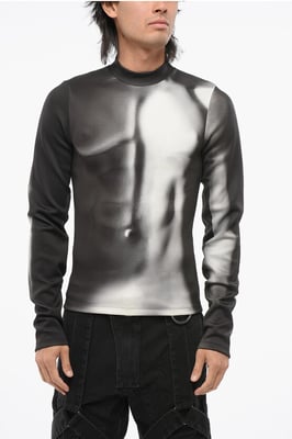 Tekniskt tyg, figurnära tröja med tryck i Nero, Grigio