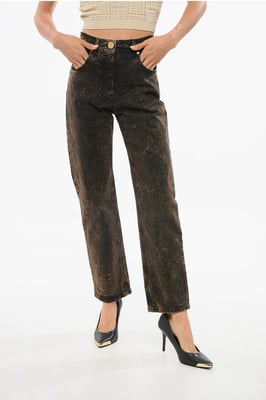 Raka jeans med syratvätteffekt, 18 cm i brunt, svart