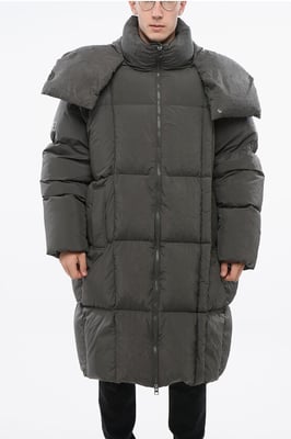 MM6 Quilted Maxi Dunjacka med Avtagbar Huva i Grå