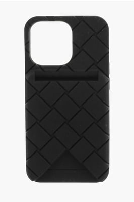 Flätat iPhone 13 Pro-skal med extern korthållare i svart