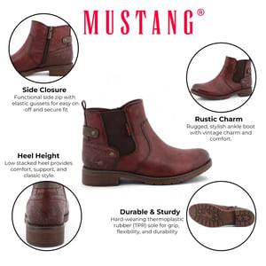 Mustang Dames Burgundy Chelsea Enkellaarsjes