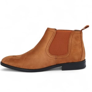 Herr Chelsea-stövlar i brun mocka med foder i äkta läder och slip-on-material