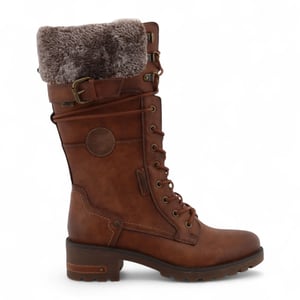 Mustang dames bruine halfhoge imitatiebont winter gevechtslaarzen