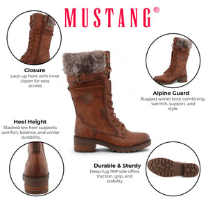 Mustang dames bruine halfhoge imitatiebont winter gevechtslaarzen