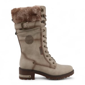 Mustang dames off white mid-calf imitatiebont winter gevechtslaarzen