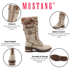 Mustang dames off white mid-calf imitatiebont winter gevechtslaarzen