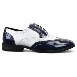 Herrskor med snörning i marinblått och vitt, eleganta brogues