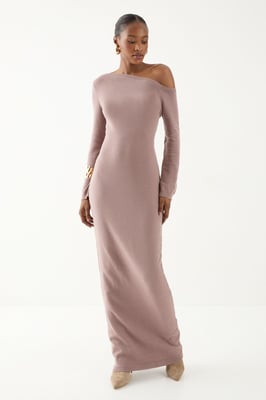Knitted Asymmetric Neckline Midaxi Dress
