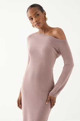 Knitted Asymmetric Neckline Midaxi Dress