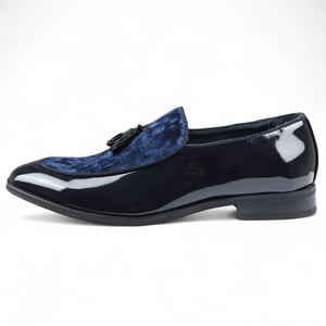 Men's Navy Velvet Tassel Loafers Formal Patent Dress Shoes