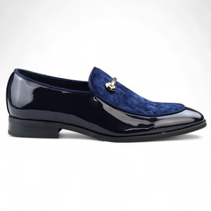 Eleganta blå loafers med läderfoder och sammetsslip-on för män