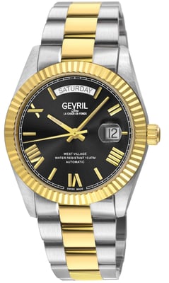 Gevril Men's Automatic West Village 316L Stainess Steel IPYG Case, Black Dial 316L Stainless Steel IPYG Bracelet