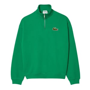 Lacoste Uniseks Zip Neck Sweatshirt met accenten voor volwassenen Loose Fit (Groen)