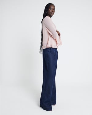 River Island Womens Blouse Pink Chiffon Mesh Frill